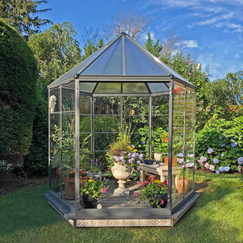 Serre de jardin hexagonale en alu et polycarbonate 5,26m² Oasis™ Grey – Canopia