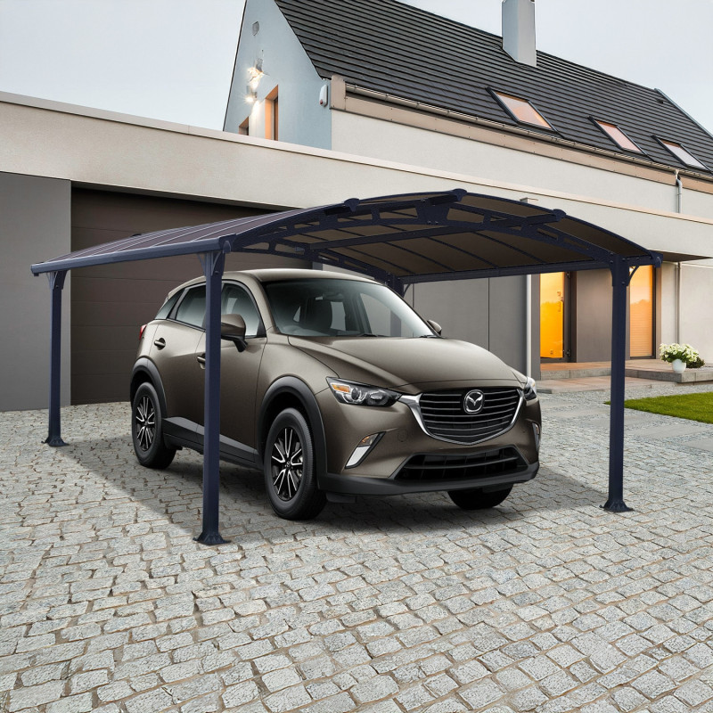 Carport en alu gris et polycarbonate 1 voiture 15,6m² Arcadia™ 4300 – Canopia