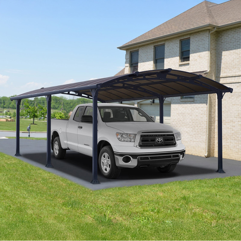 Carport en alu gris et polycarbonate 1 voiture 23,3m² Arcadia™ 6400 – Canopia