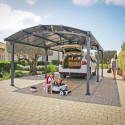 Carport en alu gris et polycarbonate 1 voiture 23,3m² Arcadia™ 6400 – Canopia