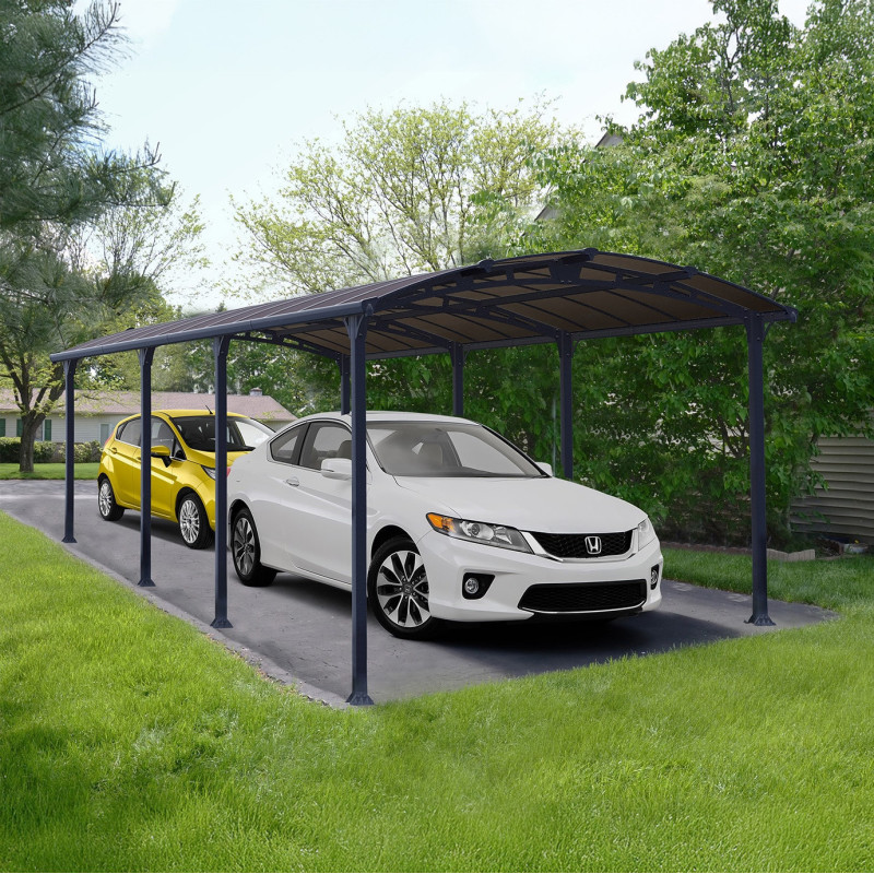 Carport en alu gris et polycarbonate 31m² Arcadia™ 8500 – Canopia