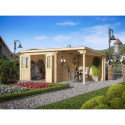 Abri de jardin en bois massif 15m² avec appentis - madriers 28mm - Eden