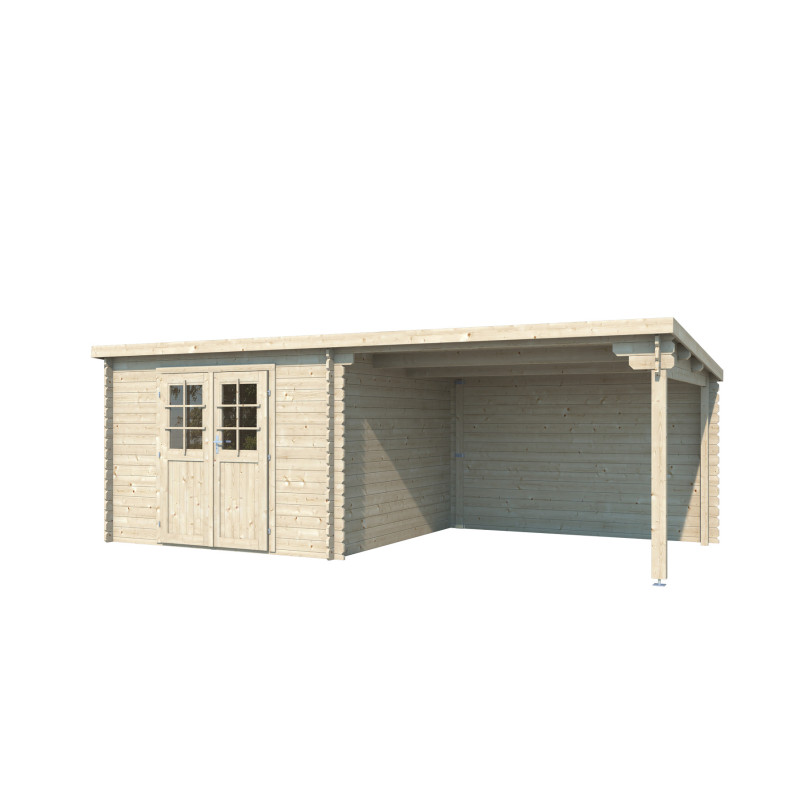 Abri de jardin en bois massif 18m² avec appentis - madriers 28mm - Eden