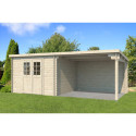 Abri de jardin en bois massif 18m² avec appentis - madriers 28mm - Eden