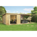 Abri de jardin en bois massif 18m² avec appentis - madriers 28mm - Eden
