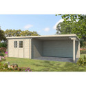 Abri de jardin en bois massif 21m² avec appentis - madriers 28mm - Eden