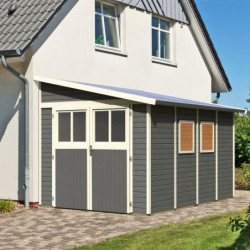 Abri de jardin adossé en bois gris terre 8,27m² Bomlitz 4 - Karibu