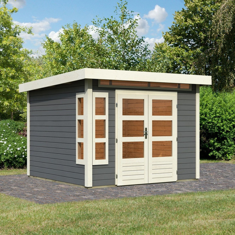 Abri de jardin en bois massif gris terre 7,50m² Kastorf 6 – Karibu