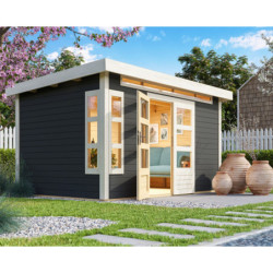 Abri de jardin en bois massif gris terre 8,88m² Kastorf 7 – Karibu