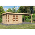 Abri de jardin en bois massif 8,88m² Kastorf 7 avec appentis 320cm – Karibu