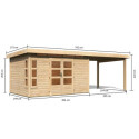 Abri de jardin en bois massif 8,88m² Kastorf 7 avec appentis 320cm – Karibu
