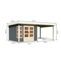 Abri de jardin en bois massif gris terre 7,50m² Kastorf 6 avec appentis 320cm – Karibu
