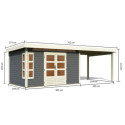 Abri de jardin en bois massif gris terre 8,88m² Kastorf 7 avec appentis 320cm – Karibu