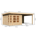 Abri de jardin en bois massif 7,50m² Kastorf 6 avec appentis 320cm et paroi arrière – Karibu