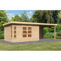 Abri de jardin en bois massif 8,88m² Kastorf 7 avec appentis 320cm et paroi arrière – Karibu