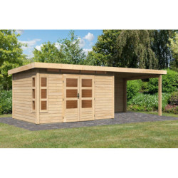Abri de jardin en bois massif 8,88m² Kastorf 7 avec appentis 320cm et paroi arrière – Karibu