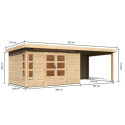 Abri de jardin en bois massif 8,88m² Kastorf 7 avec appentis 320cm et paroi arrière – Karibu