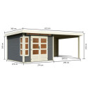 Abri de jardin en bois massif gris terre 7,50m² Kastorf 6 avec appentis 320cm et paroi arrière – Karibu