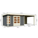 Abri de jardin en bois massif gris terre 8,88m² Kastorf 7 avec appentis 320cm et paroi arrière – Karibu