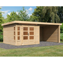 Abri de jardin en bois massif 7,50m² Kastorf 6 avec appentis 320cm et paroi arrière et latérale – Karibu