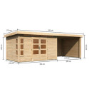Abri de jardin en bois massif 8,88m² Kastorf 7 avec appentis 320cm et paroi arrière et latérale – Karibu