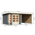 Abri de jardin en bois massif gris terre 7,50m² Kastorf 6 avec appentis 320cm et paroi arrière et latérale – Karibu
