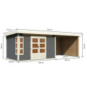 Abri de jardin en bois massif gris terre 8,88m² Kastorf 7 avec appentis 320cm et paroi arrière et latérale – Karibu