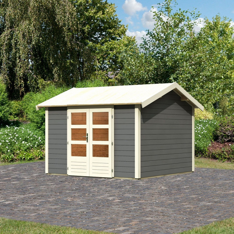 Abri de jardin en bois massif gris terre 9,24m² Theres 7 – Karibu
