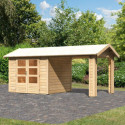 Abri de jardin en bois massif 5,95m² Theres 3 avec un auvent – Karibu