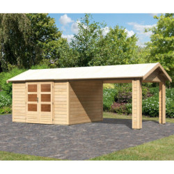 Abri de jardin en bois massif 9,24m² Theres 7 avec un auvent – Karibu