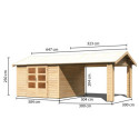 Abri de jardin en bois massif 9,24m² Theres 7 avec un auvent – Karibu