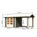 Abri de jardin en bois massif gris terre 5,95m² Theres 3 avec un auvent – Karibu