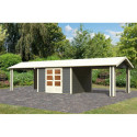 Abri de jardin en bois massif gris terre 9,24m² Theres 7 avec deux auvents – Karibu