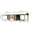 Abri de jardin en bois massif gris terre 9,24m² Theres 7 avec deux auvents – Karibu