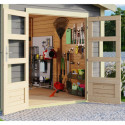 Abri de jardin en bois massif gris terre 9,24m² Theres 7 avec deux auvents – Karibu