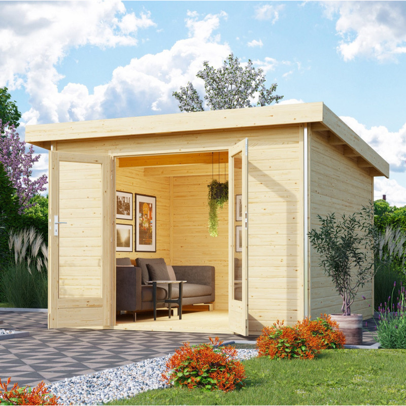 Abri toit plat 9,55m² bois massif 40mm Radeburg 1 – Karibu