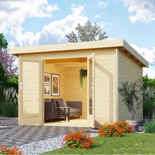 Abri toit plat 9,55m² bois massif 40mm Radeburg 1 – Karibu