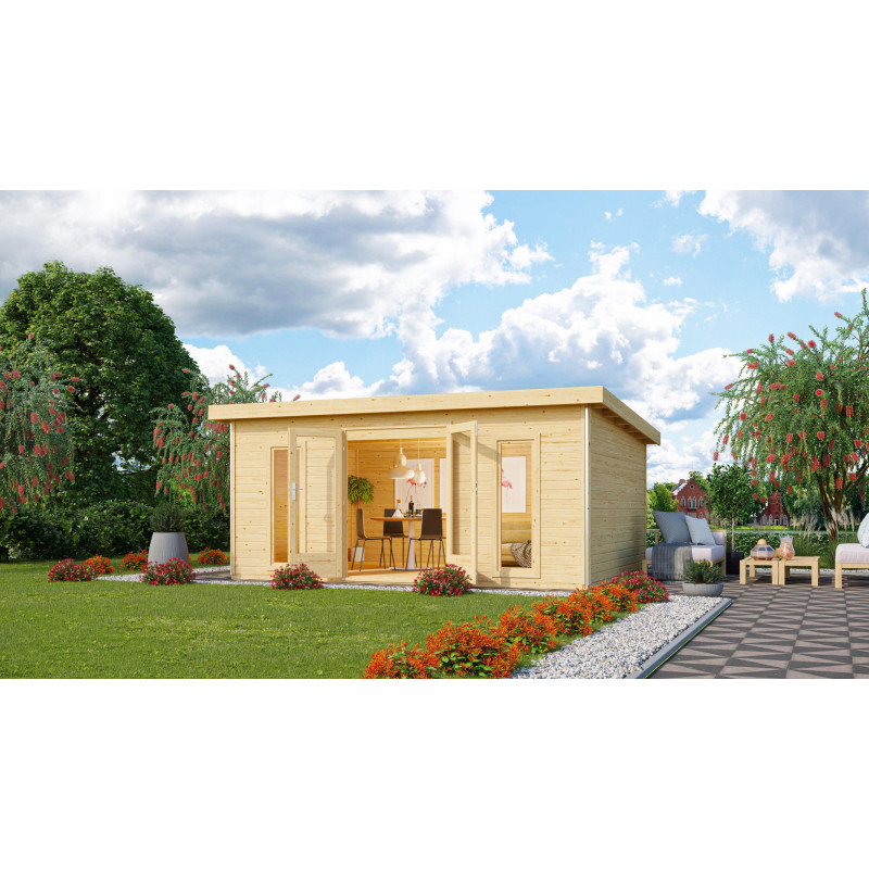 Abri toit plat 18,08m² bois massif 40mm Radeburg 4 – Karibu