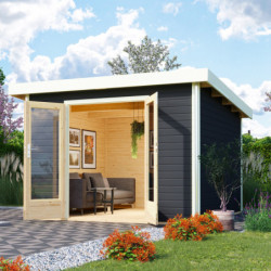 Abri toit plat 9,55m² bois massif gris terre 40mm Radeburg 1 – Karibu