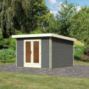 Abri toit plat 9,55m² bois massif gris terre 40mm Radeburg 1 – Karibu