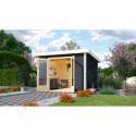 Abri toit plat 9,55m² bois massif gris terre 40mm Radeburg 1 – Karibu