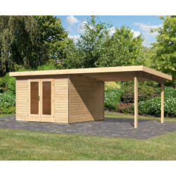 Abri toit plat 9,55m² bois massif 40mm Radeburg 1 avec appentis 330cm – Karibu