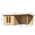 Abri toit plat 9,55m² bois massif 40mm Radeburg 1 avec appentis 330cm et paroi arrière – Karibu