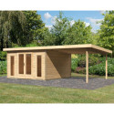 Abri toit plat 13,60m² bois massif 40mm Radeburg 3 avec appentis 330cm – Karibu