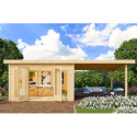 Abri toit plat 13,60m² bois massif 40mm Radeburg 3 avec appentis 330cm – Karibu