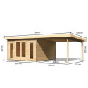 Abri toit plat 13,60m² bois massif 40mm Radeburg 3 avec appentis 330cm – Karibu