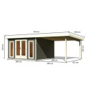 Abri toit plat 13,60m² bois massif gris terre 40mm Radeburg 3 avec appentis 330cm – Karibu