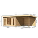 Abri toit plat 13,60m² bois massif 40mm Radeburg 3 avec appentis 330cm et paroi arrière – Karibu