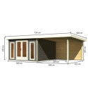 Abri toit plat 13,60m² bois massif gris terre 40mm Radeburg 3 avec appentis 330cm et paroi arrière – Karibu