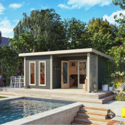 Abri toit plat 18,78m² bois massif gris terre 40mm Radeburg 5 – Karibu